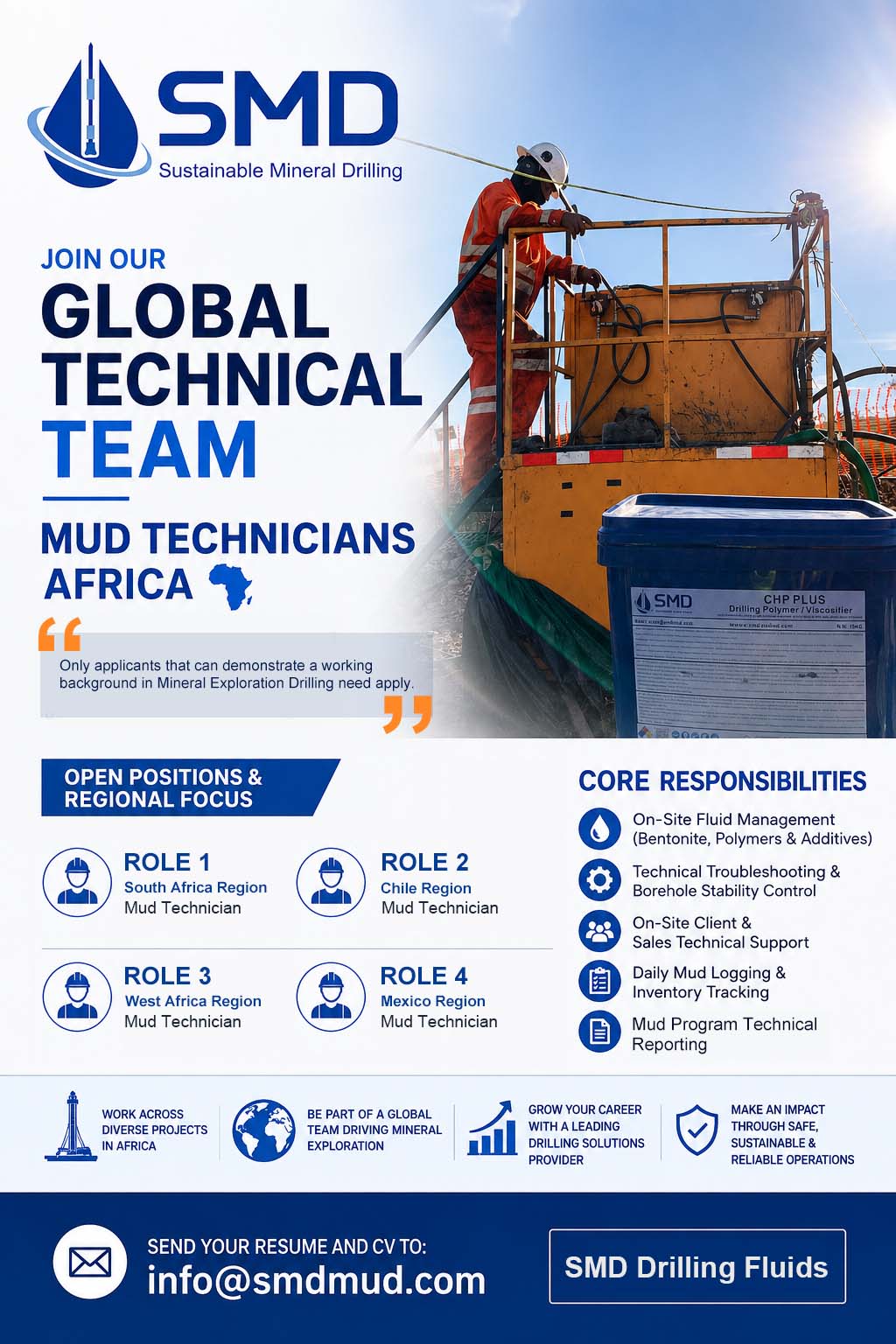 SMD Drilling Fluids Mud Technician testing mud properties on an international mining site.