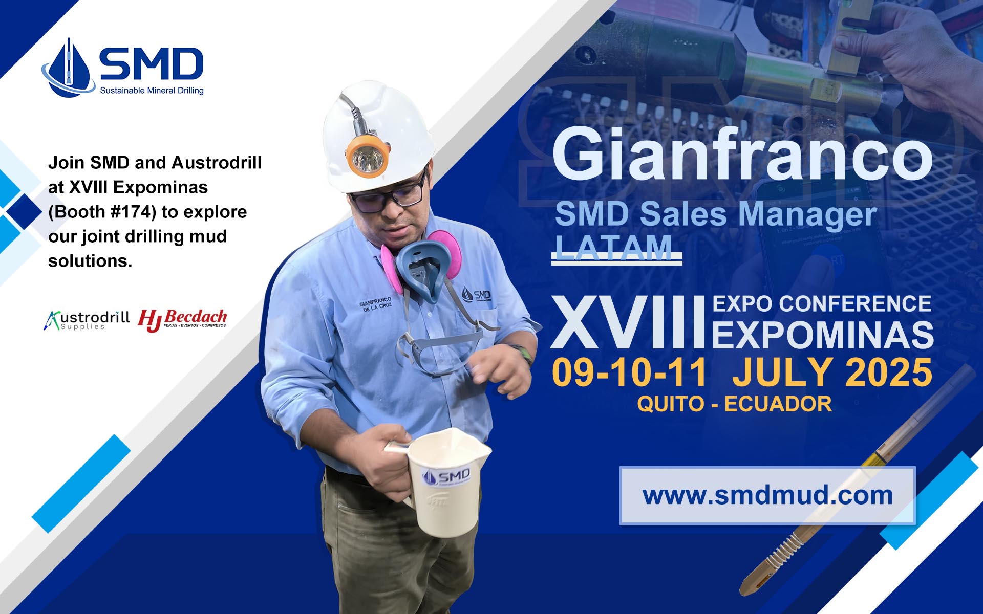 Gianfranco, SMD’s Sales Manager for LATAM, will represent SMD at the EXPOMINAS 2025 exhibition in Ecuador.